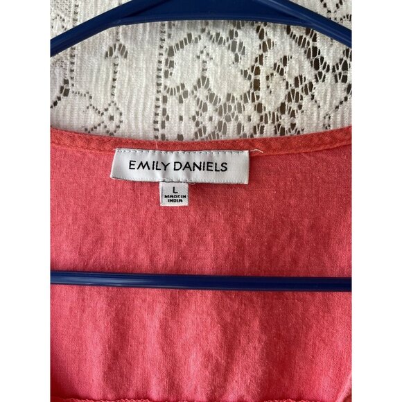 Emily Daniels Womens Large Pink 3/4 Roll Up Sleeves 1/4 Zip Linen Top Shirt - Picture 3 of 6